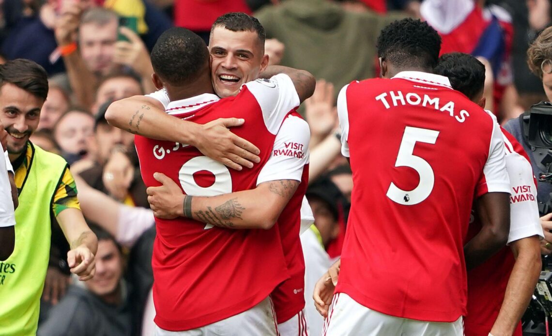 Arsenal midfielder Granit Xhaka celebrates his goal