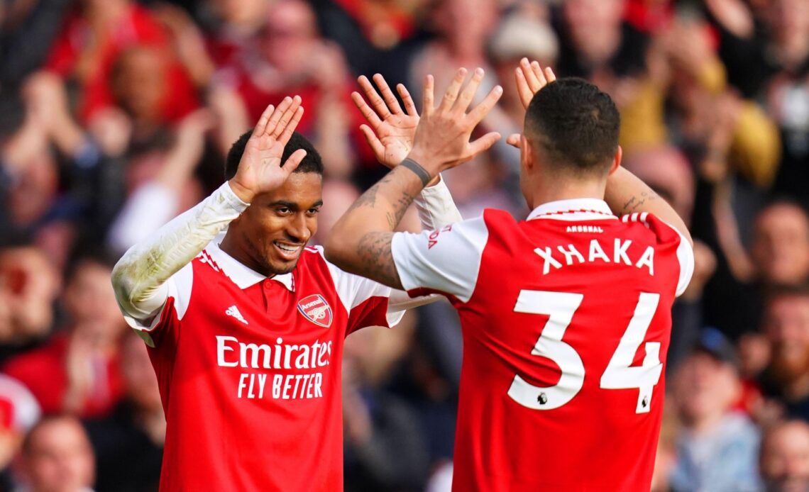 Arsenal winger Reiss Nelson celebrates his goal