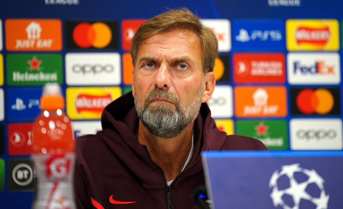 Liverpool boss Jurgen Klopp looks annoyed