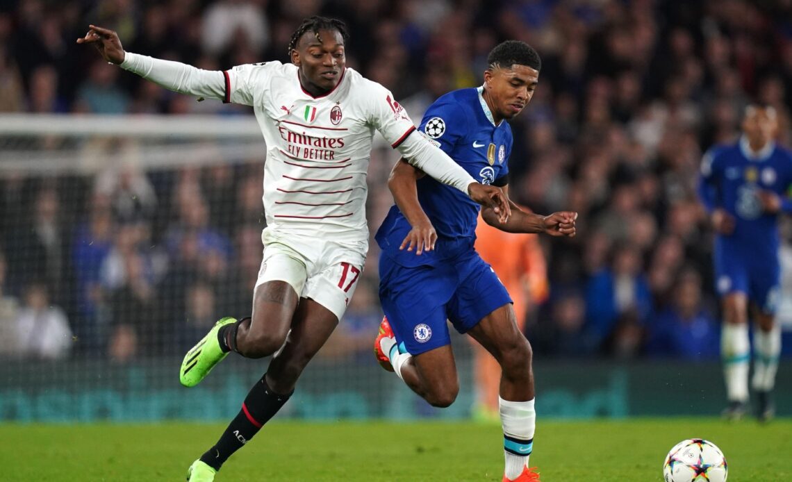 Reported Chelsea target Rafael Leao competes for the ball