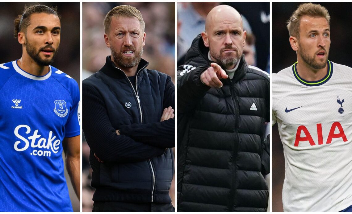 Everton striker Dominic Calvert-Lewin, Chelsea manager Graham Potter, Man Utd boss Erik ten Hag, Tottenham forward Harry Kane.