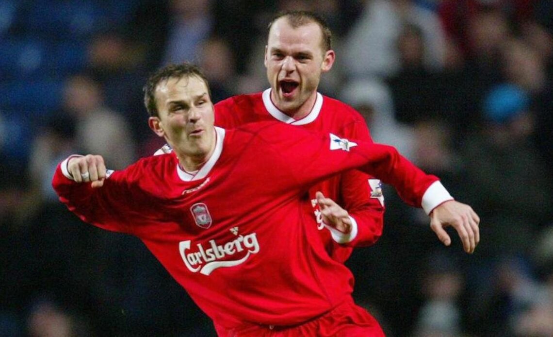 Liverpool duo Didi Hamann and Danny Murphy celebrate a goal