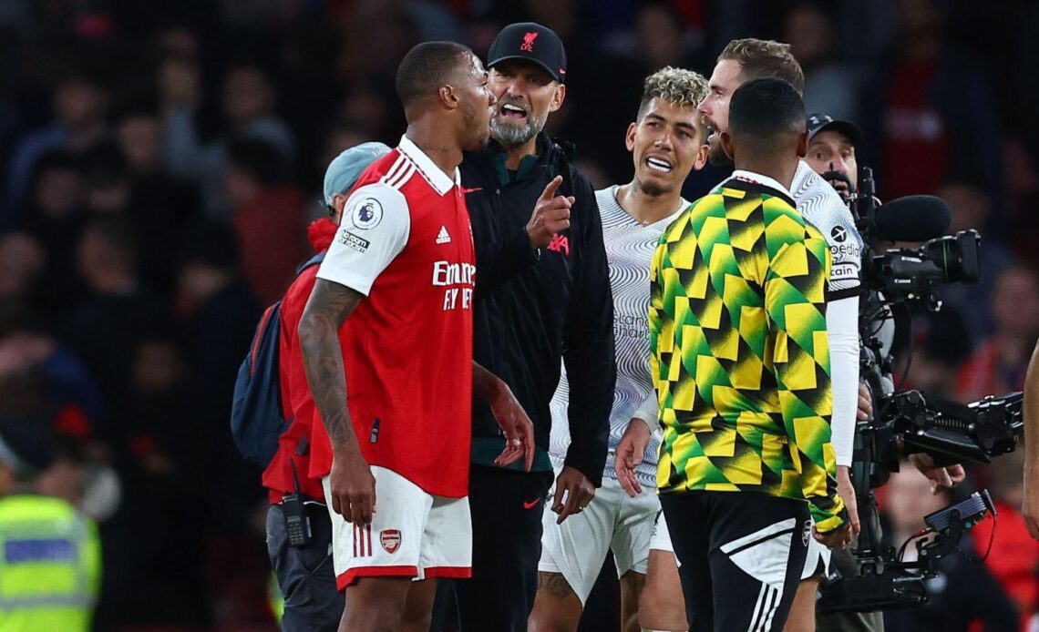 Arsenal defender Gabriel Magalhaes is involved in a confrontation
