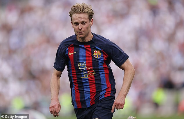 Frenkie de Jong (above) has denied claims he is refusing to take a salary cut at Barcelona