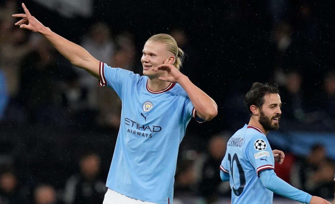 Man City striker Erling Haaland celebrates his goal