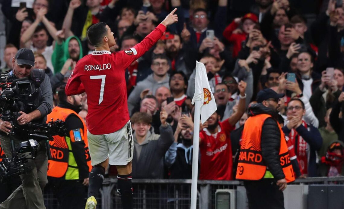 Man Utd striker Cristiano Ronaldo celebrates scoring a goal