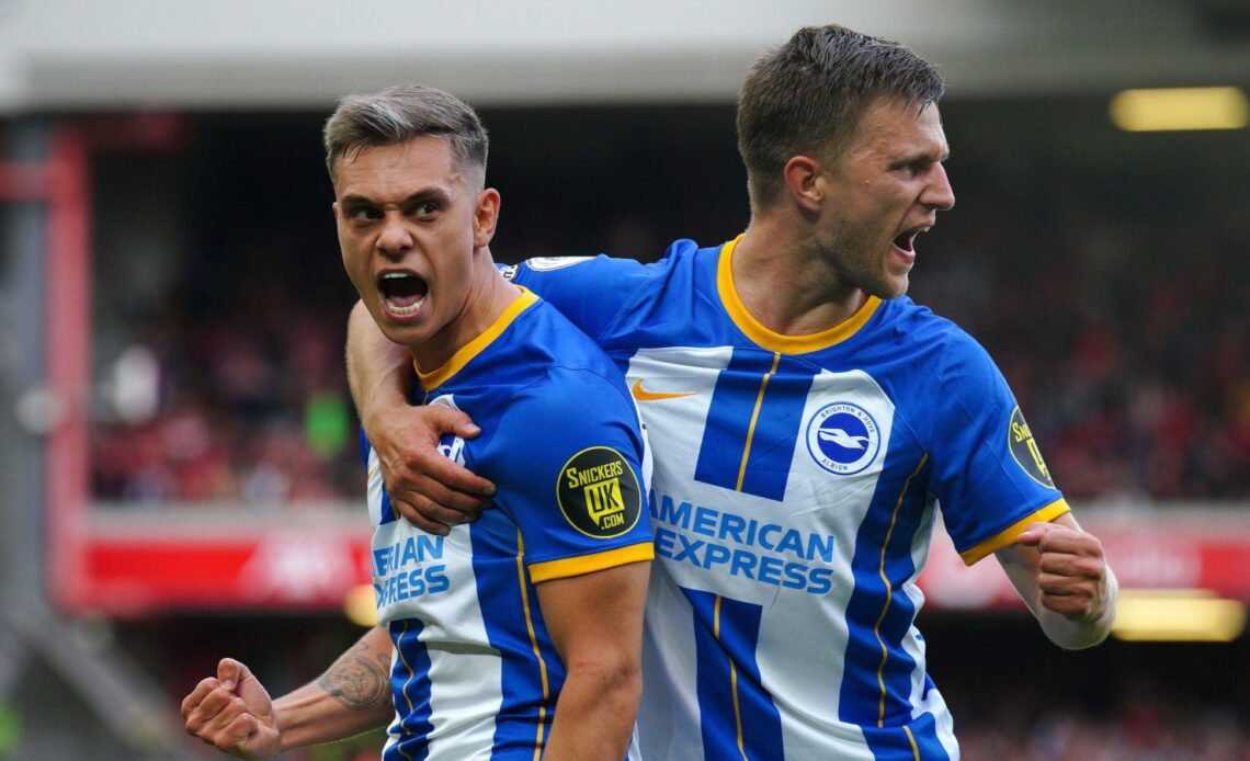 Liverpool v Brighton - Leandro Trossard celebrates his goal