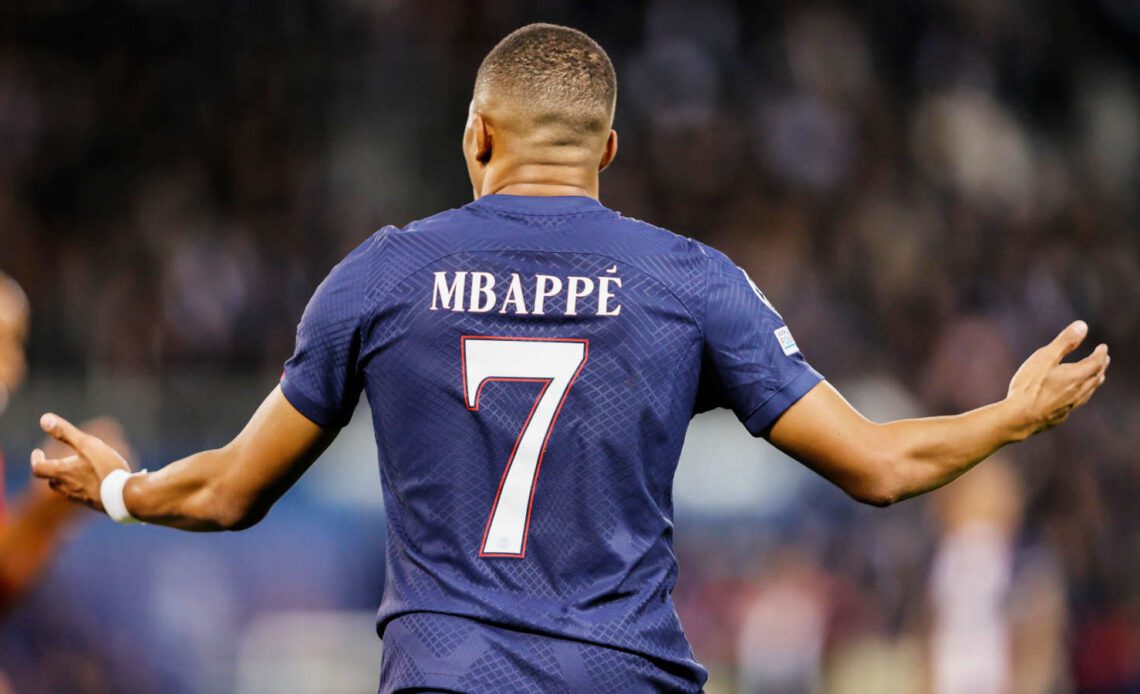 Rear view of Kylian Mbappe of PSG