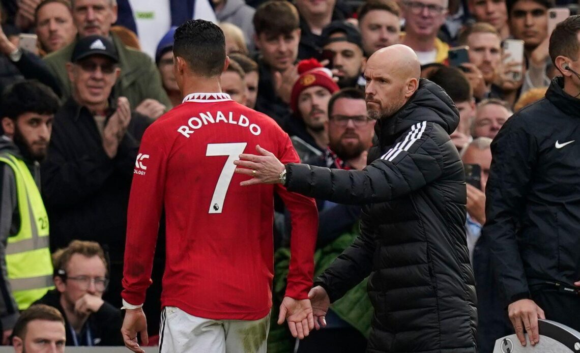 Cristiano Ronaldo is consoled by Erik ten Hag