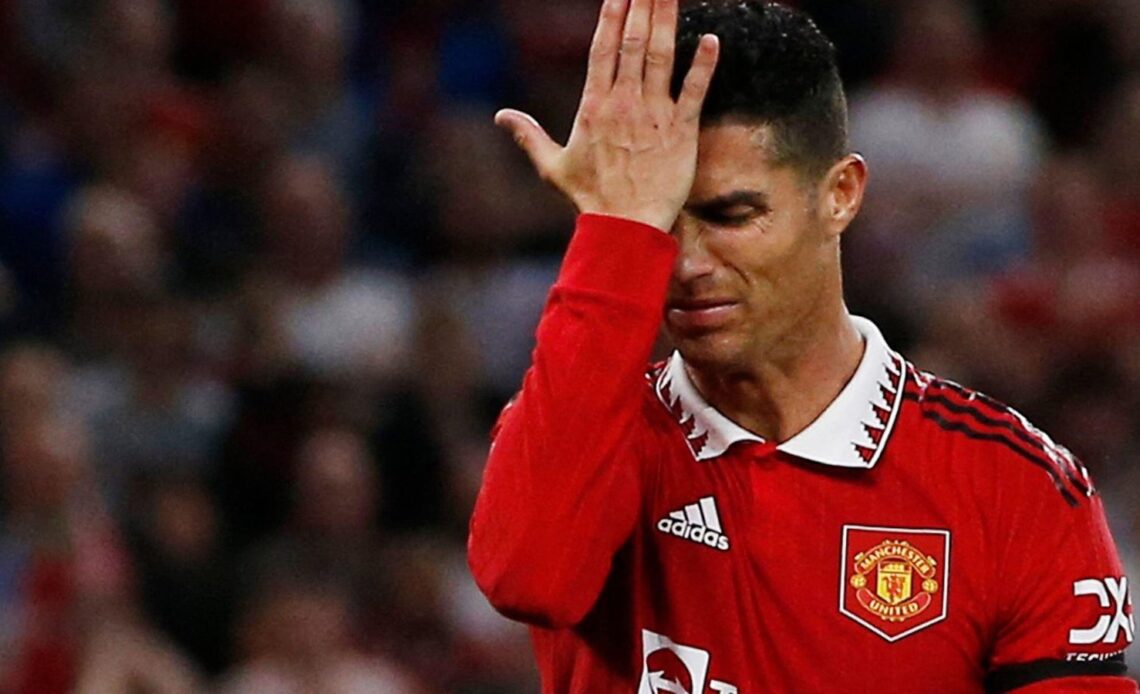 Cristiano Ronaldo reacts with dismay during a Manchester United game.