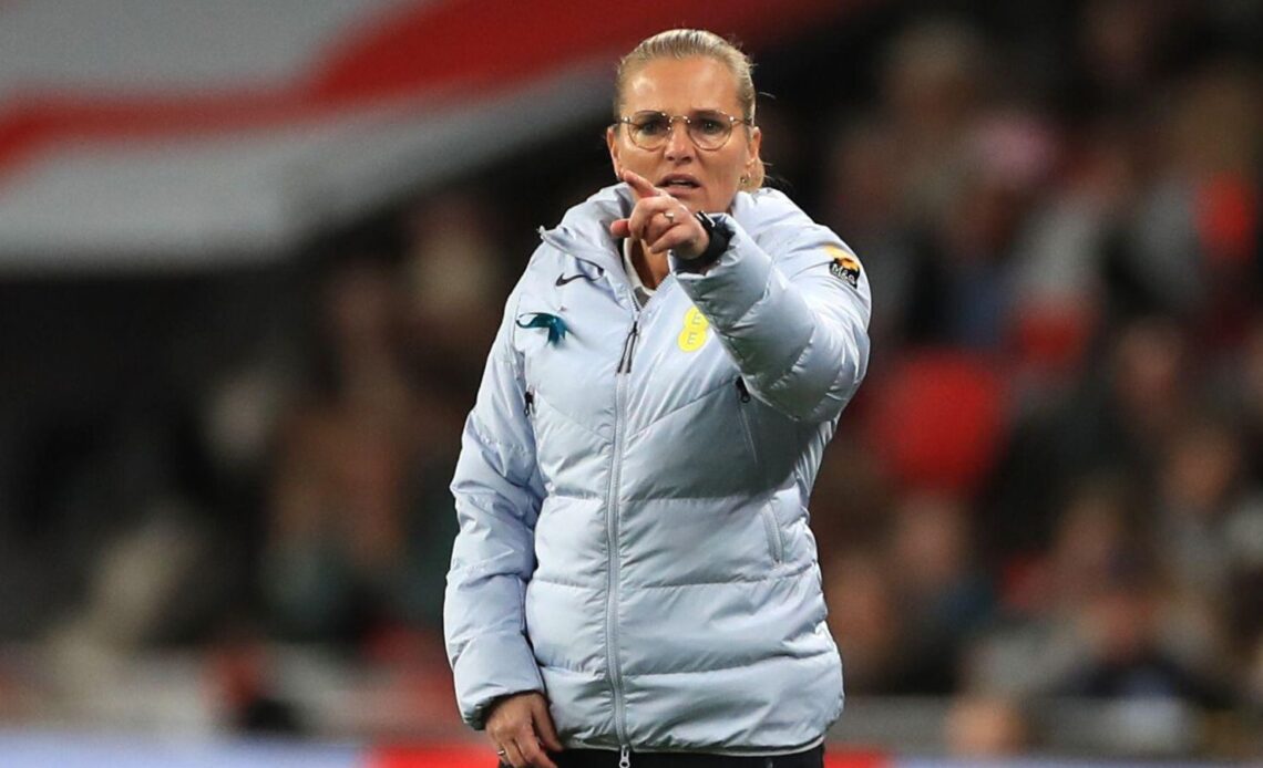 England boss Sarina Wiegman points instructions to her team