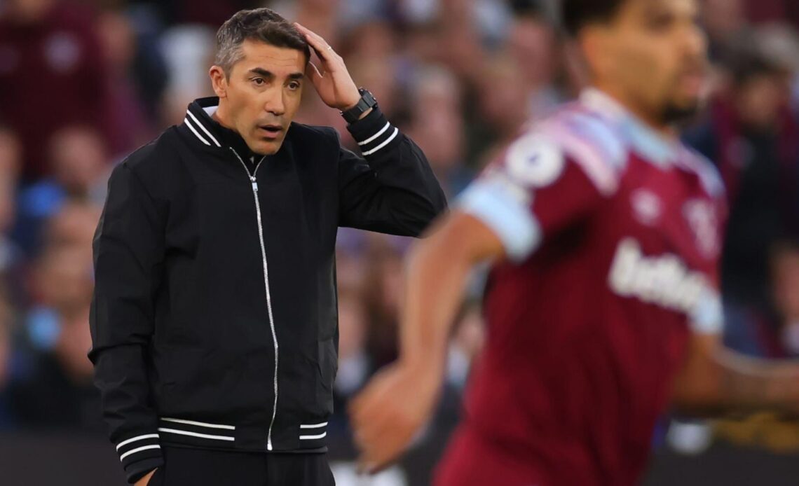 Bruno Lage watches Wolves lose at West Ham.