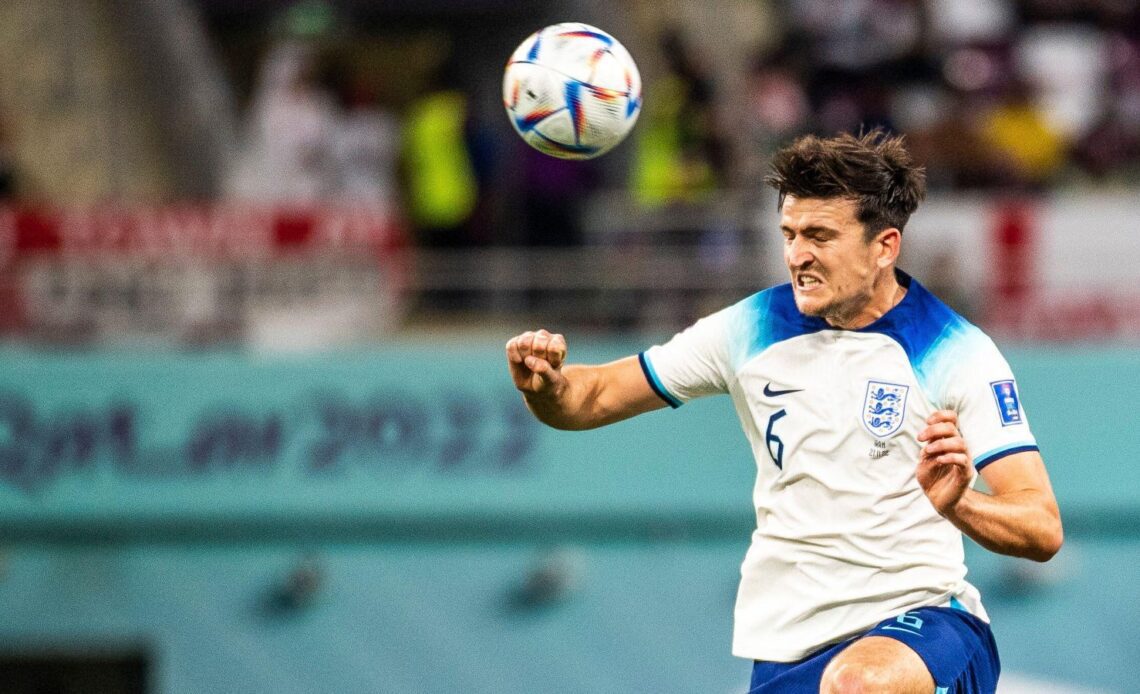 England defender Harry Maguire heads the ball