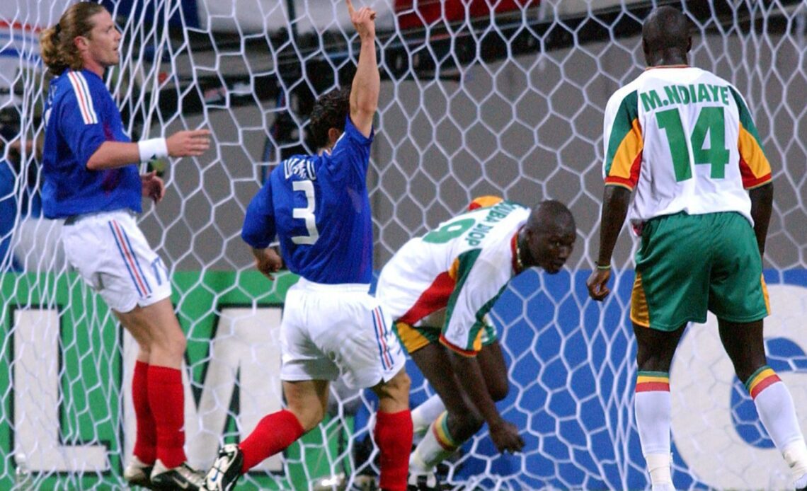 Papa Bouba Diop scores the winner for Senegal against France in the opening match of the 2002 World Cup