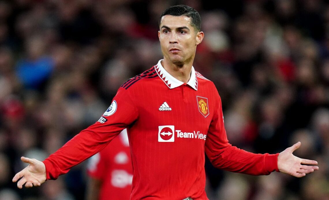 Man Utd striker Cristiano Ronaldo puts his arms out wide