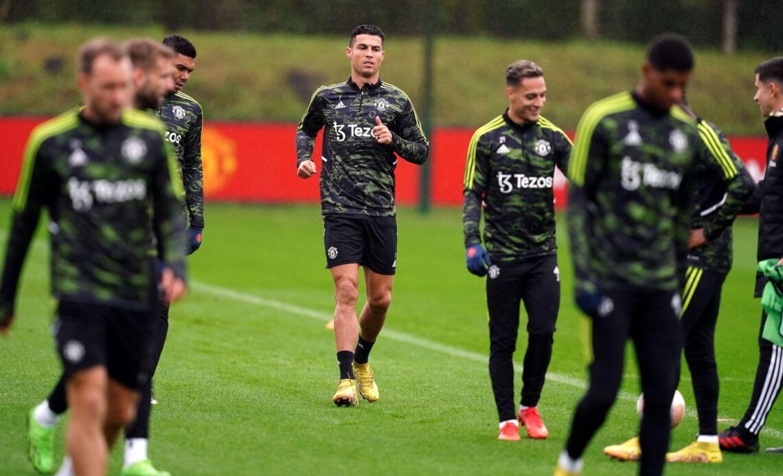 Manchester United striker Cristiano Ronaldo during a training session