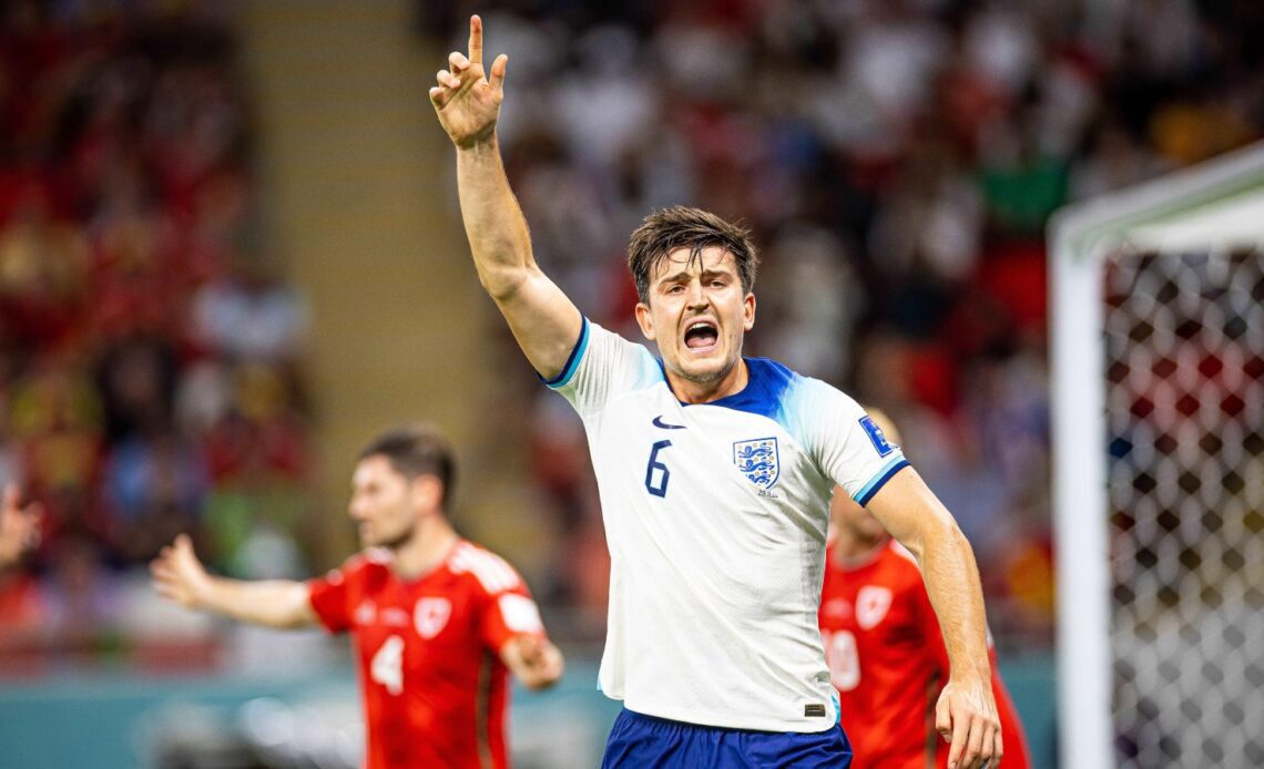 Harry Maguire appeals for a goal kick