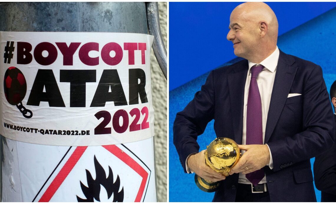 FIFA president Gianni Infantino with the World Cup trophy ahead of the tournament in Qatar.