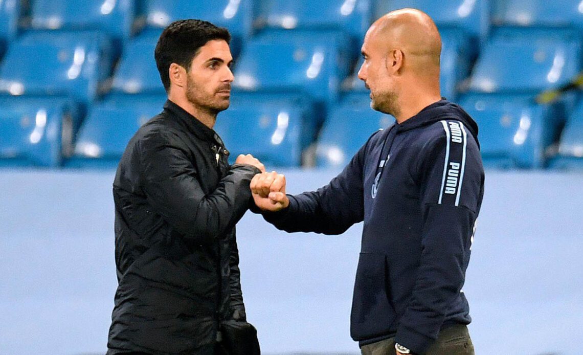 Arsenal manager Mikel Arteta (left) and Manchester City manager Pep Guardiola