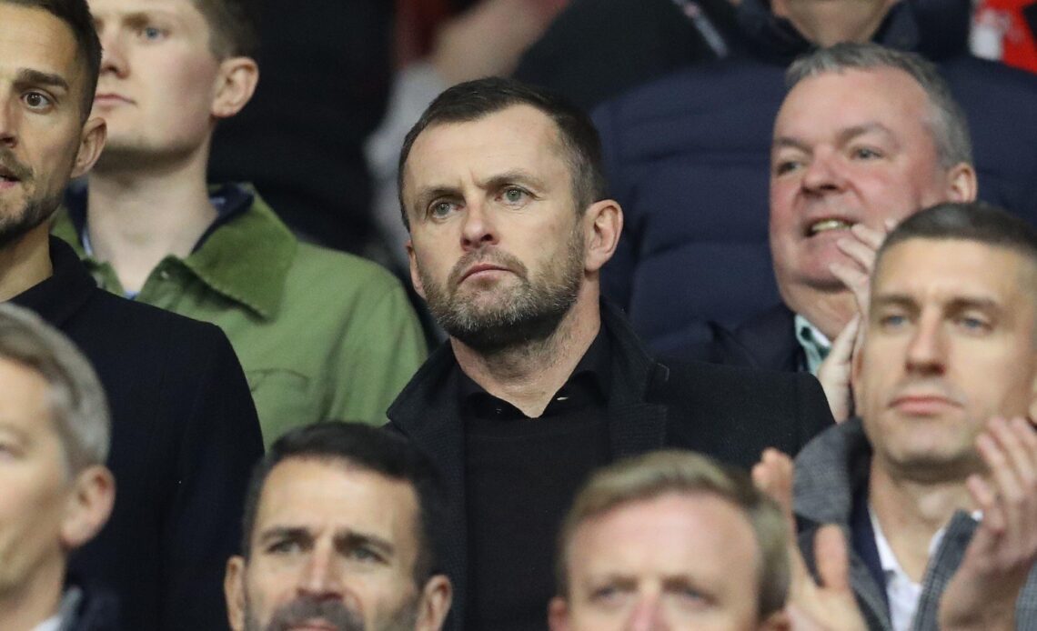 New Southampton manager Nathan Jones in the stands during a match