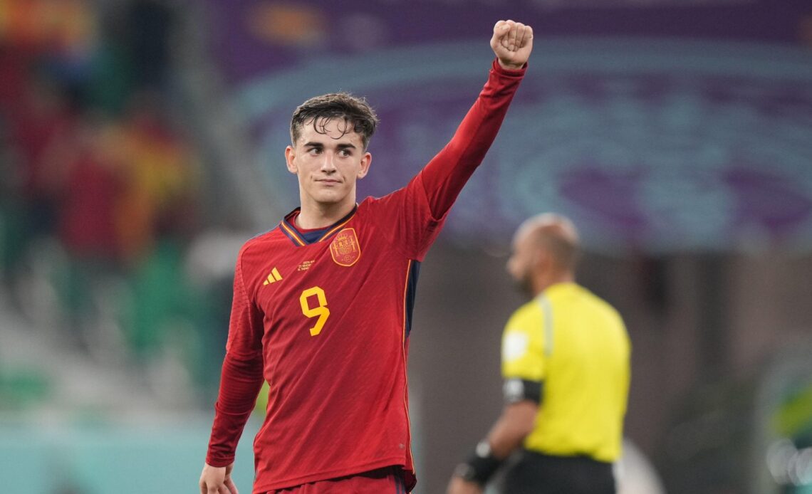 Spain midfielder Gavi celebrates a goal