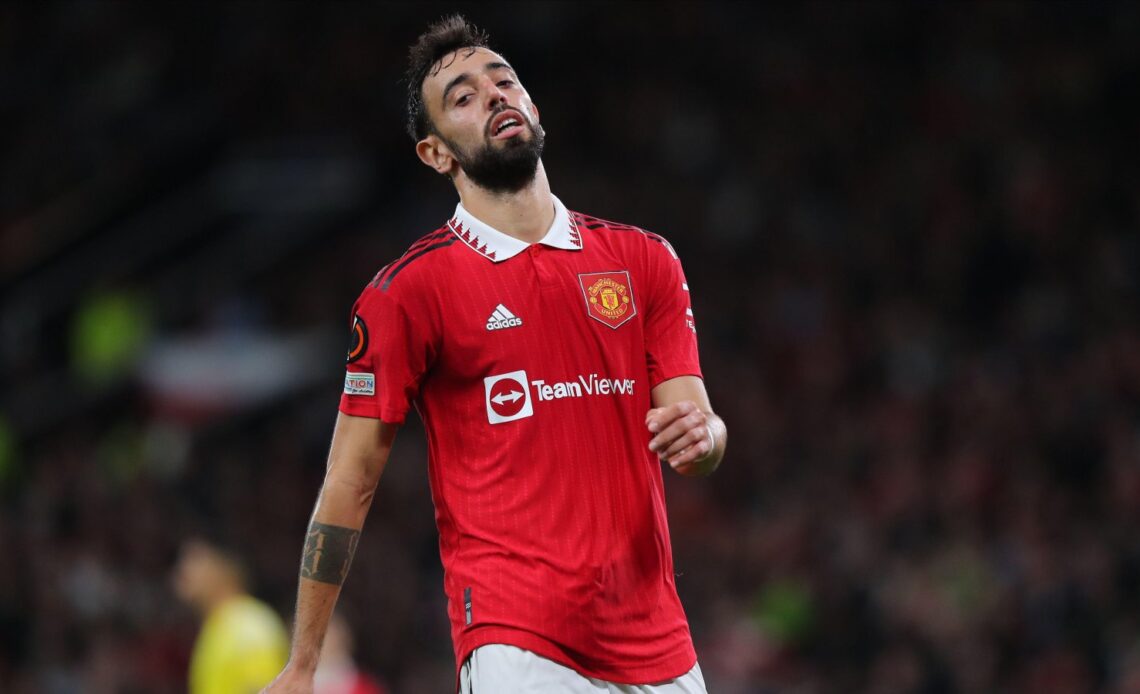 Man Utd midfielder Bruno Fernandes looks annoyed