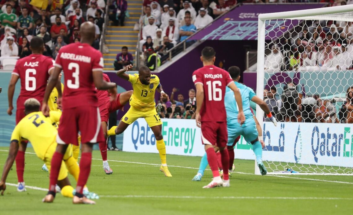 Enner Valencia heads home for Ecuador in the World Cup against Qatar, but the goal was ruled out by VAR