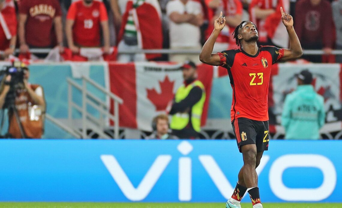 Belgium striker Michy Batshuayi celebrates his goal