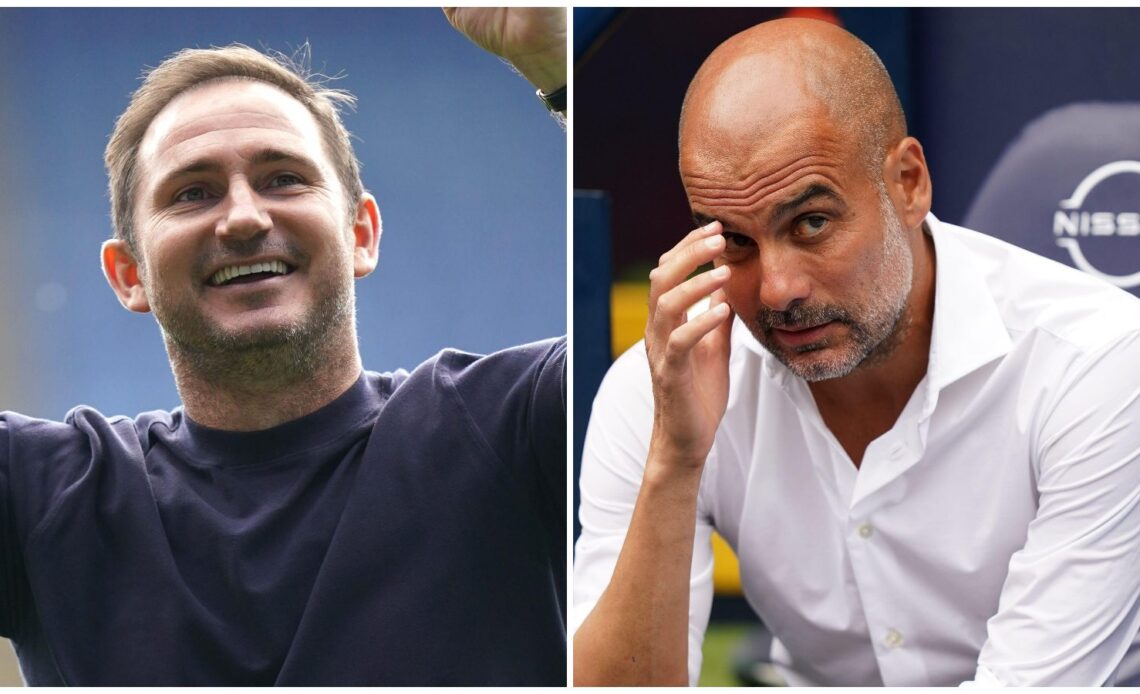 Everton manager Frank Lampard and Man City boss Pep Guardiola.
