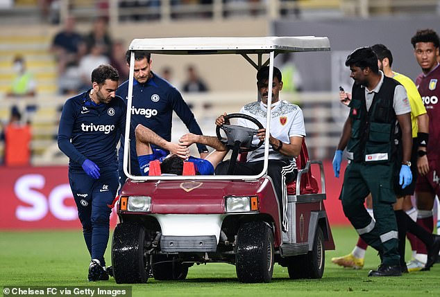 The Albanian forward was taken off on a stretcher and was seen clutching his right knee
