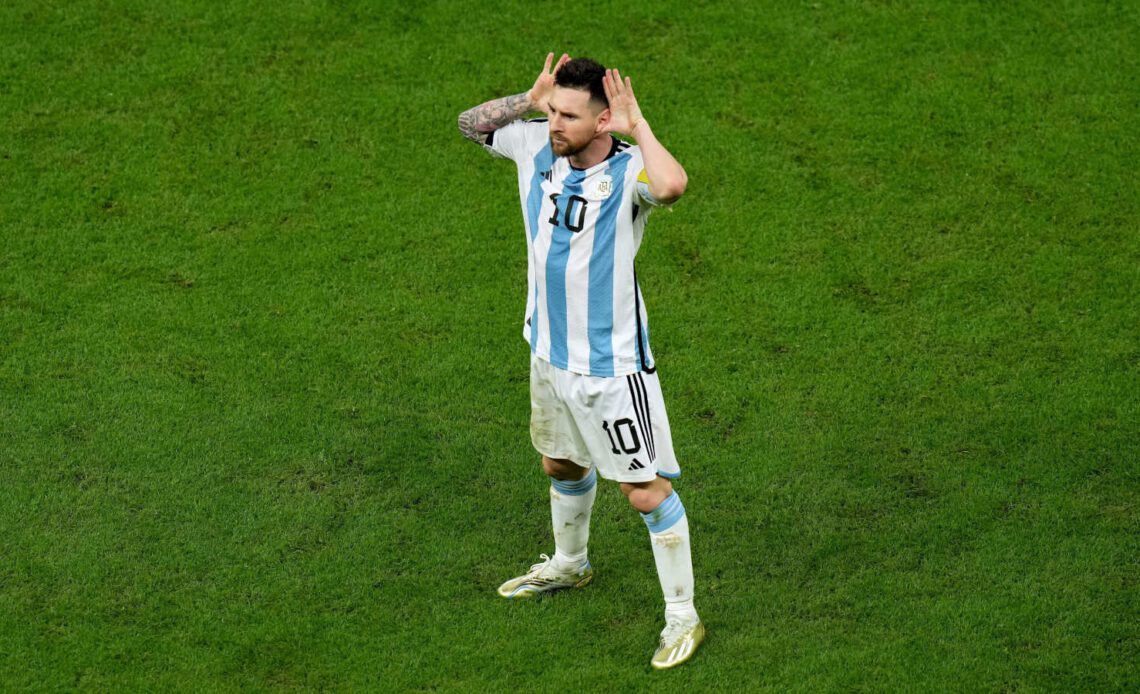 Lionel Messi celebrates scoring for Argentina against Netherlands at the 2022 World Cup