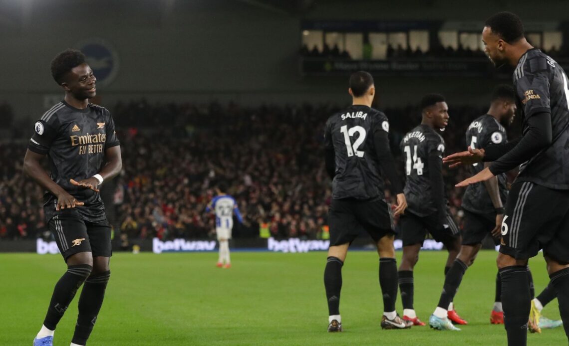 Bukayo Saka celebrates after scoring for Arsenal in a 4-2 Premier League win at Brighton