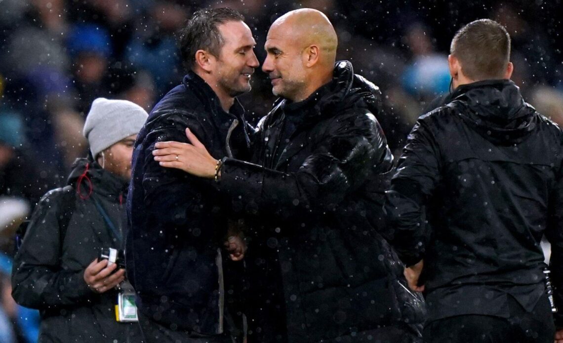 Frank Lampard shakes the hand of Pep Guardiola after Everton draw at Man City.