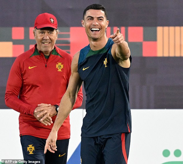 High-profile forward Cristiano Ronaldo (centre) has been pictured smiling in Portugal training