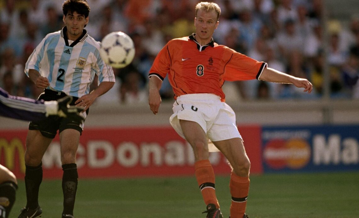 Dennis Bergkamp scores a brilliant winner for Netherlands against Argentina in the 1998 World Cup
