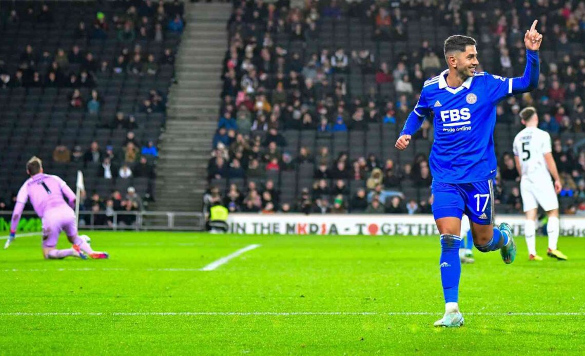 MK Dons vs Leicester - Ayoze Perez celebrates his goal