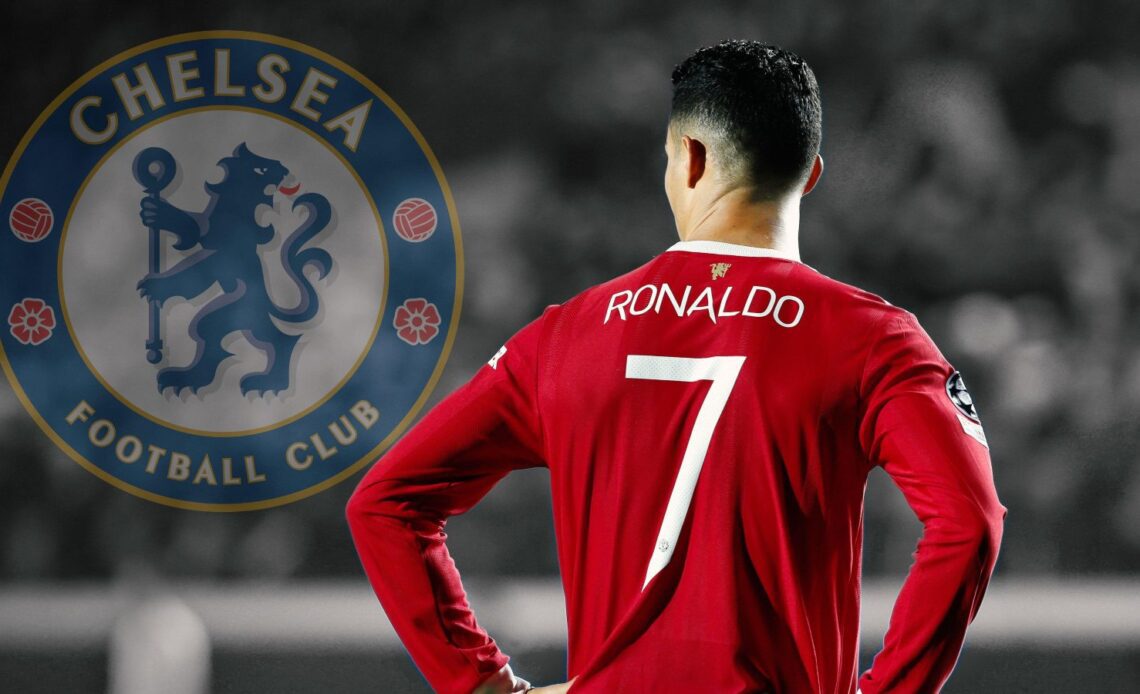 Ronaldo with the Chelsea badge