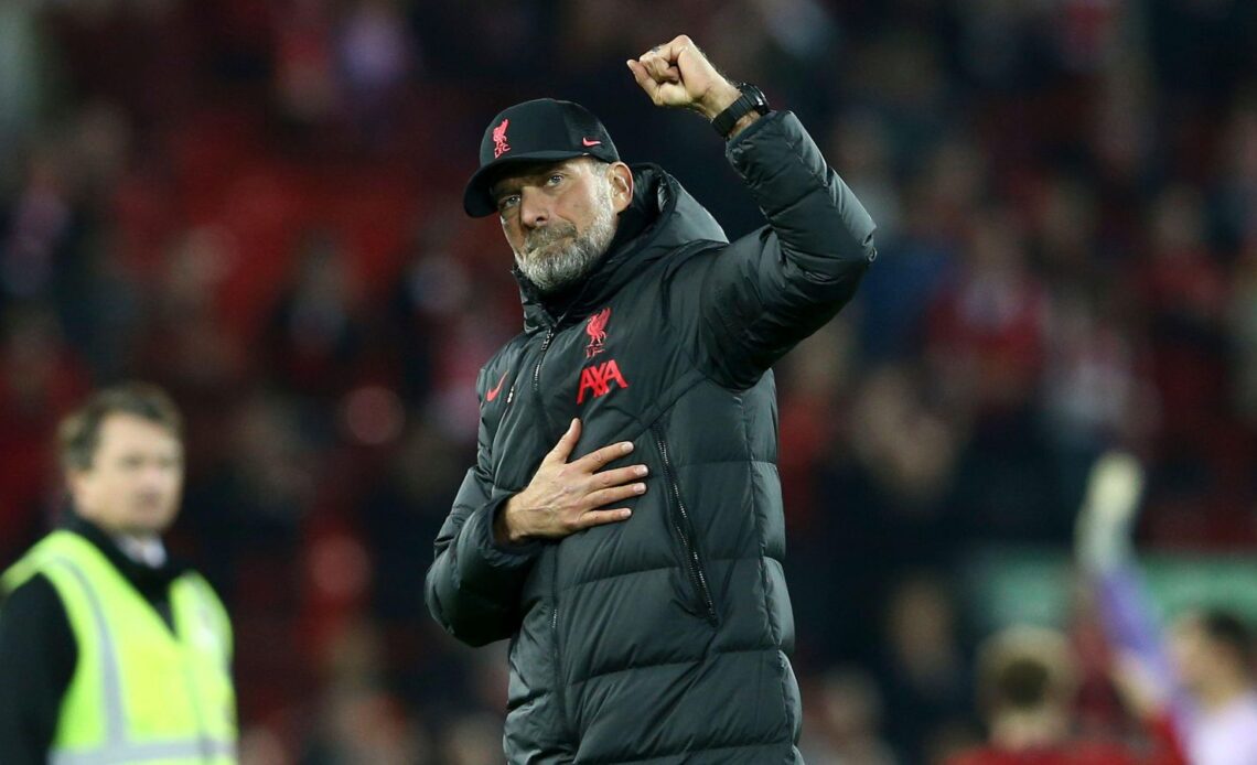Liverpool boss Jurgen Klopp salutes the crowd at Anfield