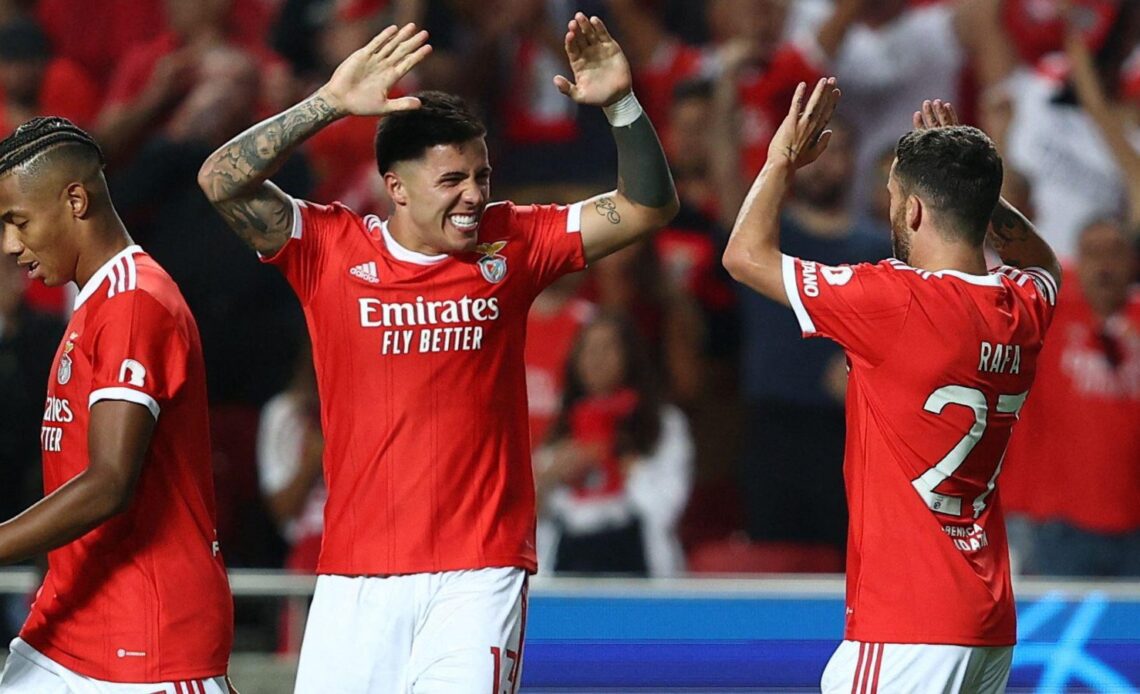 Man Utd target Enzo Fernandez celebrates scoring a goal