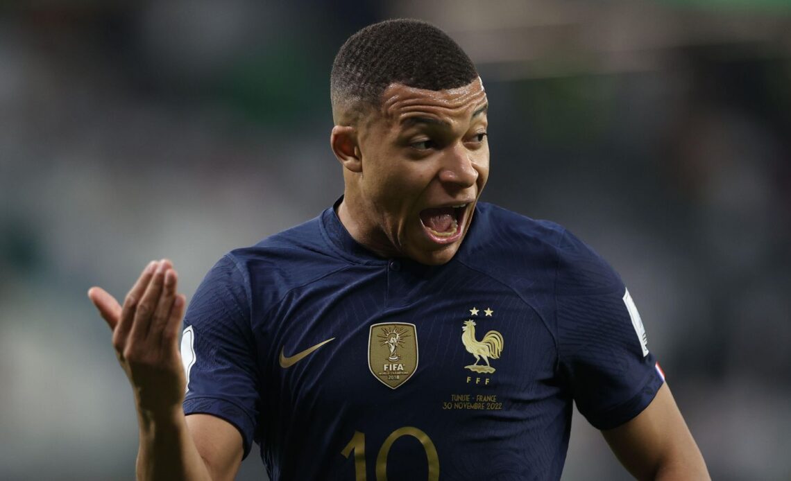 Kylian Mbappe shouts for the ball