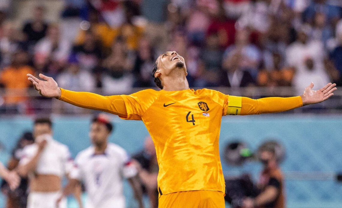 Virgil Van Dijk celebrates the Netherlands first goal against the USA in the 2022 World Cup