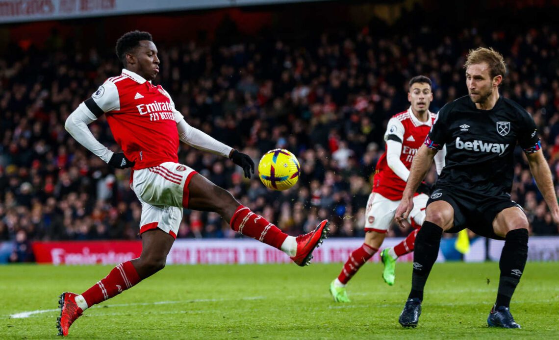 Premier League winner Eddie Nketiah playing for Arsenal against West Ham