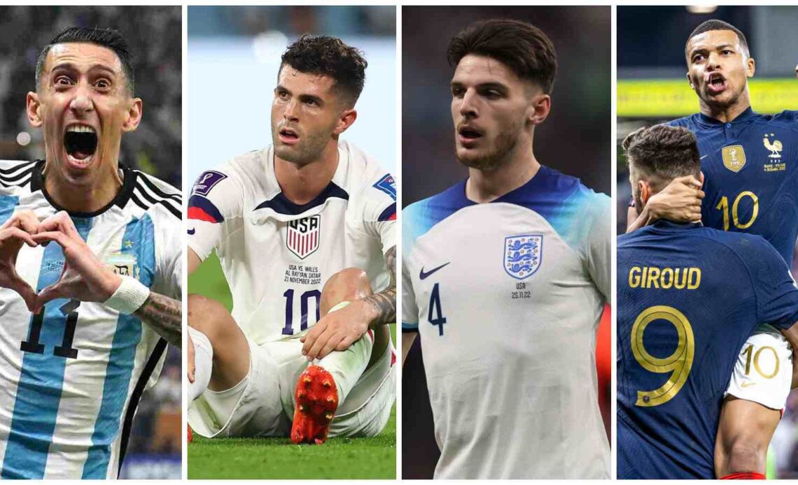 World Cup players Angel Di Maria, Christian Pulisic, Declan Rice, Olivier Giroud and Kylian Mbappe