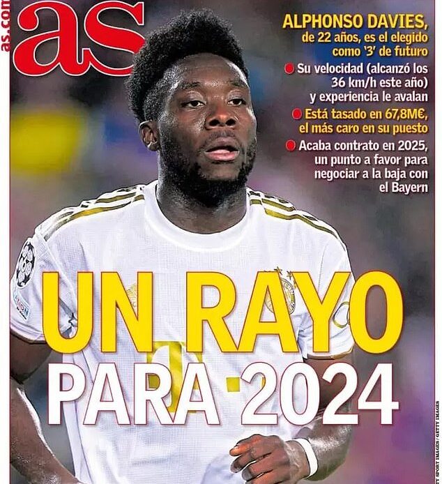 Spanish daily AS are reporting how Alphonso Davies is a 2024 target for Real Madrid