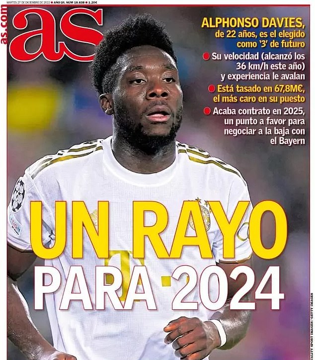 Spanish daily AS are reporting how Alphonso Davies is a 2024 target for Real Madrid
