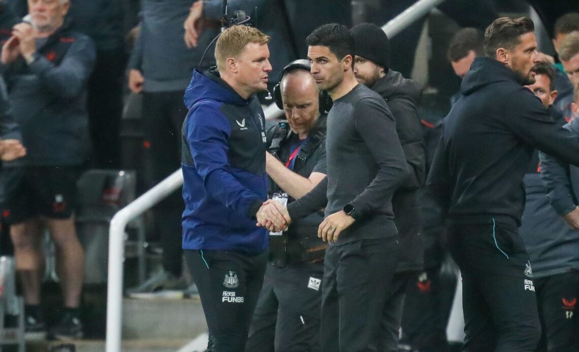 Eddie Howe and Mikel Arteta shake hands after Newcastle beat Arsenal 2-0 in the Premier League