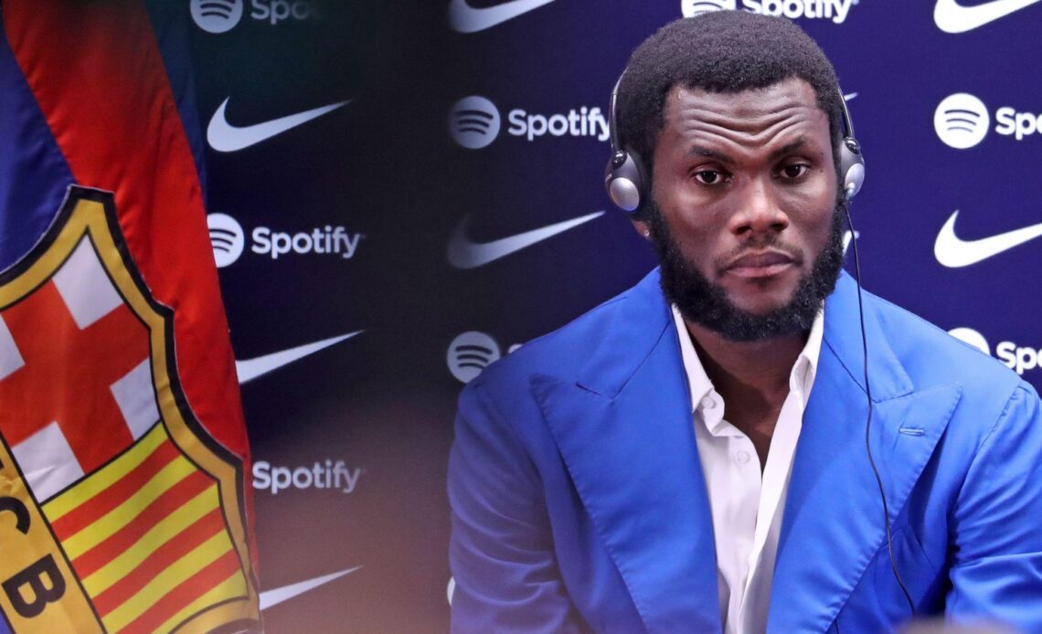 Reported Tottenham target Franck Kessie during his presentation as a new Barcelona player