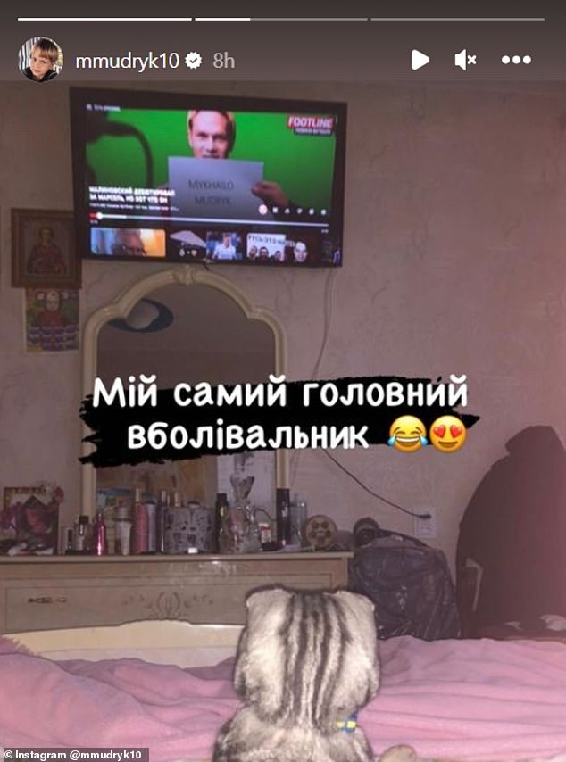 The Shakhtar Donetsk winger, 22,  posted a picture on his cat on his Instagram page (pictured)