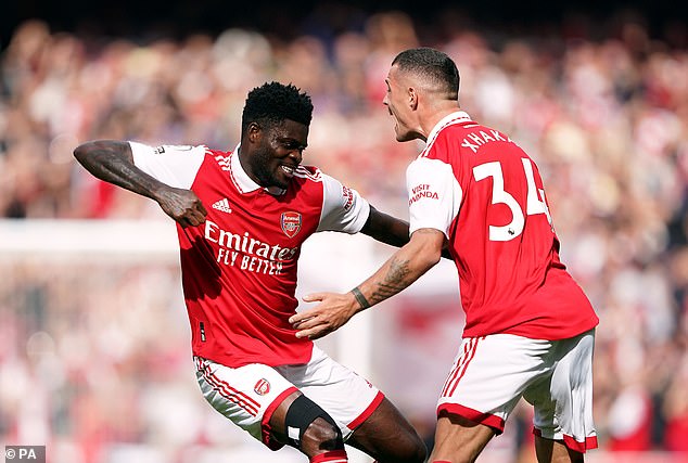 Morgan claimed Rice would ease the pressure on Thomas Partey, left, and Granit Xhaka, right