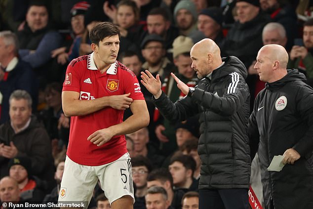 Erik ten Hag (centre) believes Maguire still has a key role at United with plenty of games ahead